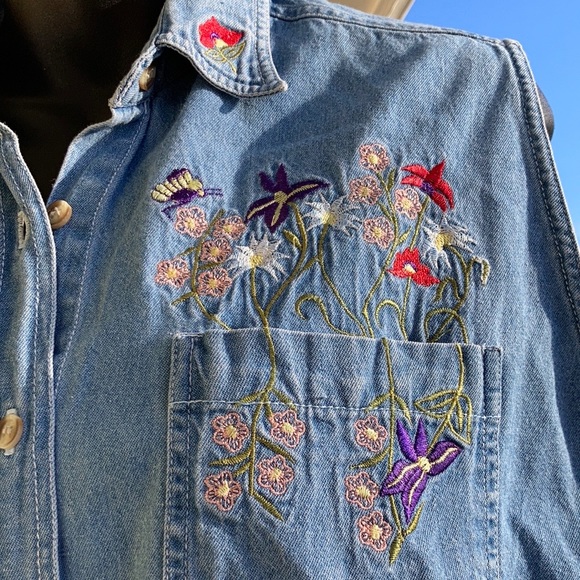 Vintage Denim Bill Blass Top Embroidered ⭐️Large - Picture 2 of 7